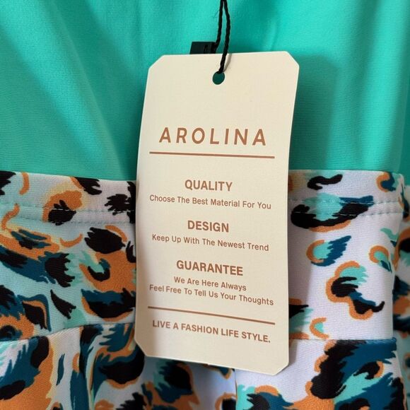 Arolina Swimsuit Dress Two Piece Cute Green Leopard Print With Shorts 22W NWT - Picture 7 of 9